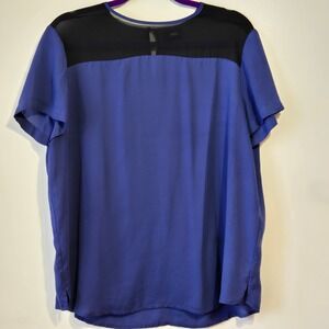Mossimo Womens XL Blue Black Sheer Panel Short Sleeve Top Tunic